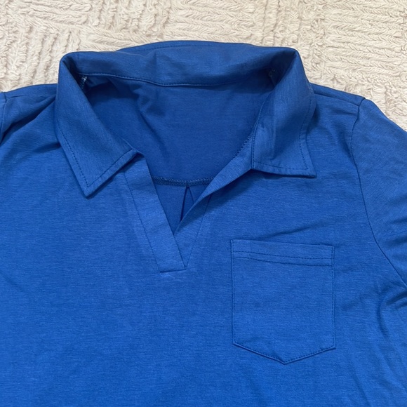 AKEWEI V-Neck Polo Shirt Short Sleeve Collared Tops Casual Tunic Blouse Medium - Picture 10 of 16